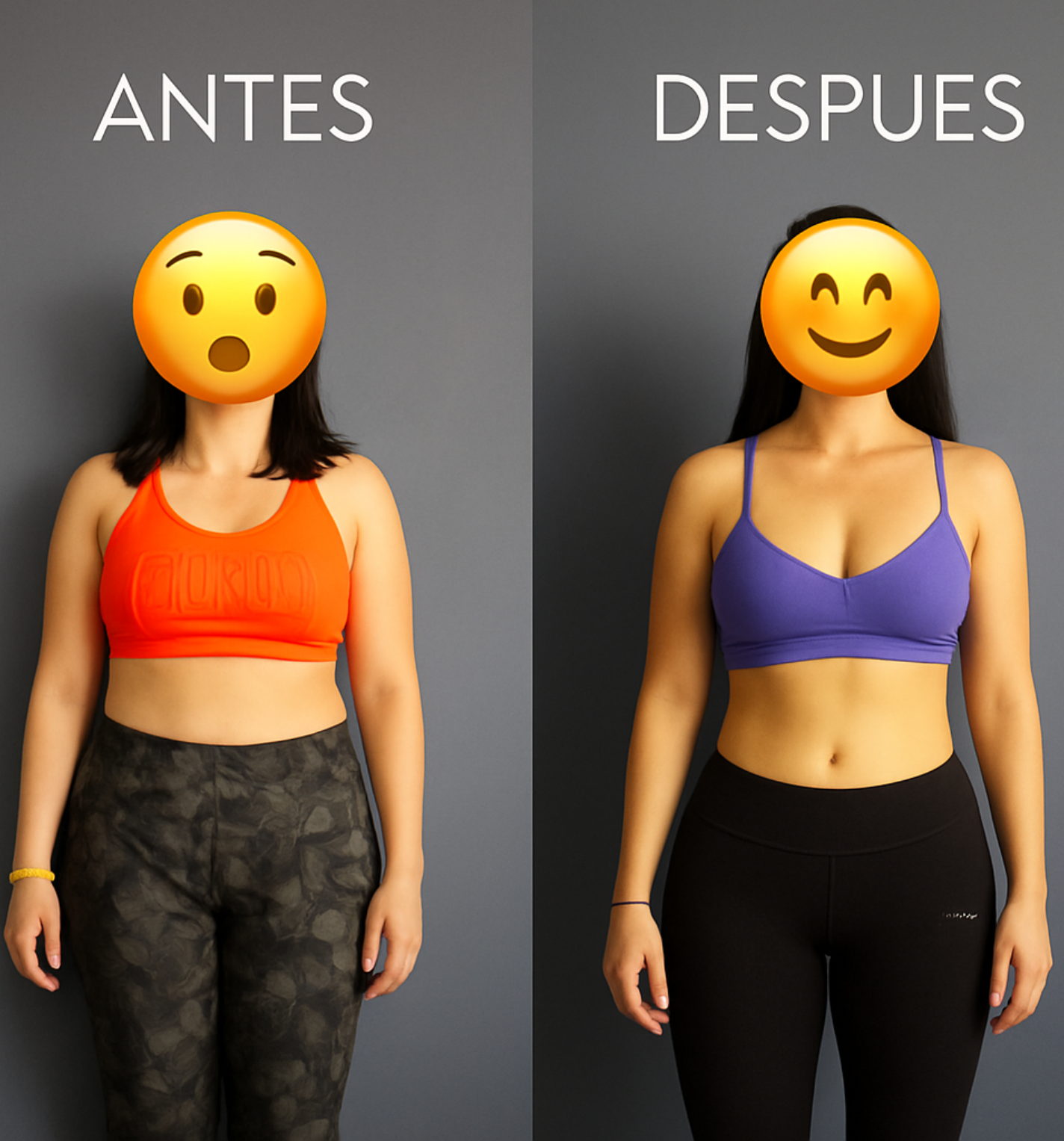 Transformacion fisica antes y despues de una clienta del Metodo 3.3.3