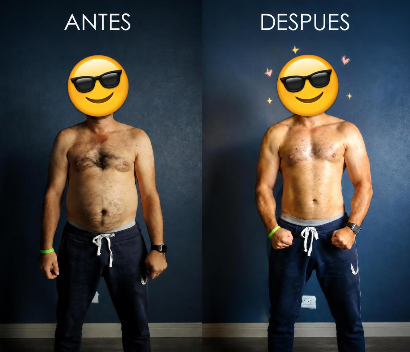 Transformacion fisica antes y despues de un cliente del Metodo 3.3.3